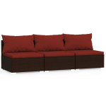 Trivietė sofa su pagalvėlėmis, rudos spalvos, poliratanas