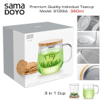SAMADOYO Premium arbatos puodelis su stikliniu filtru 3in1, S026A, Premium Quality Teacup 3in1, 380 ml.