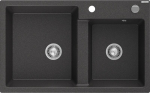 Granitinė virtuvinė plautuvė Mexen Tomas su sifonu, Black granite