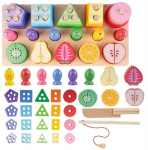 Lavinamoji Montessori medinė dėlionė su pjaustomais vaisiais