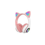 Žaismingos bevielės Bluetooth ausinės su LED ausytėmis - rožinės