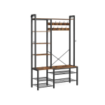 Palto stovas su batų suoliuku, pagamintas i&scaron; medžio drožlių plok&scaron;tės vintažinio rudai juodo ra&scaron;alo