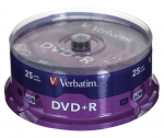 "verbatim dvd+r", matinis sidabrinis, 43500, 4,7 gb, 16x, su verpstele, 25 vnt., be spausdinimo galimybės, 12 cm, skirtas duomenų archyvavimui