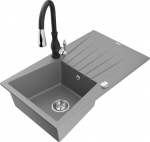 Granitinė virtuvinė plautuvė Mexen Cesar su mai&scaron;ytuvu ir sifonu, Grey/Black