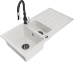 Granitinė virtuvinė plautuvė Mexen Andres su mai&scaron;ytuvu ir sifonu, White/Black