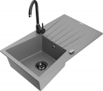 Granitinė virtuvinė plautuvė Mexen Cesar su mai&scaron;ytuvu ir sifonu, Grey/Black
