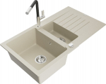 Granitinė virtuvinė plautuvė Mexen Matias su mai&scaron;ytuvu ir sifonu, Beige/Black/Chrome