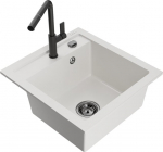 Granitinė virtuvinė plautuvė Mexen Vito su mai&scaron;ytuvu ir sifonu, White+Black
