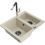 Pusantrinė granitinė plautuvė Mexen Carlos su virtuvės mai&scaron;ytuvu Flora, Smėlio spalvos - 6518-69-670401-07-B
