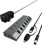 Icy Box 7 prievadų Usb 3.0 Type-a &scaron;akotuvas-įkroviklis aliumininis Ib-hub1701-c3