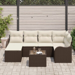 6 Dalių Sodo Sofa Komplektas su Pagalvėmis Pilkas Poli Ratano,2 Vietų Sodo Sofa su Pagalvėmis Ruda Poli Ratano