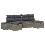 6 Dalių Sodo Sofa Rinkinys su Pagalvėlėmis Pilka Poli Ratanas