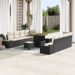 11 Dalių Sodo Sofa Komplektas su Pagalvėlėmis Juoda Poli Ratanas Akacija,2 Vietų Sodo Sofa su Saugykla ir Pagalvėlėmis Juoda Poli Ratanas,3 Dalių Sodo Valgomojo Komplektas su Pagalvėlėmis Juoda Poli Ratanas Akacija