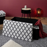 Pufa MOROCCO su dėtuve, balta, juoda, boho stiliaus