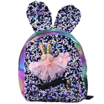 Vaiki&scaron;ka mėlyna-violetinė kuprinė su blizgučiais ir triu&scaron;io ausimis, 22 cm, 4,4 l