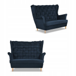 Carol sofa, tamsiai mėlyna, skandinavi&scaron;ka dvivietė sofa su spyruoklėmis, Family Meble