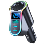 Automobilinis įkroviklis USB-A 2x USB-C PD 150W, juodas