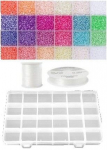 Siūlų ir stiklinių apvalių karoliukų (biserio) 12/0 RainBow&reg; 24 spalvų po 10 g rinkinys su dėžute, pastelinis