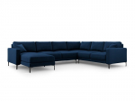 Panoraminė de&scaron;inioji kampinė velvet sofa Venus, 6 sėdimos vietos, tamsiai mėlyna