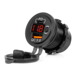 Vandeniui atsparus telefono įkroviklis su skaitmeniniu voltmetru ir raudonu LED indikatoriumi, USB + USB-C QC3.0 12/24V AMIO-04222