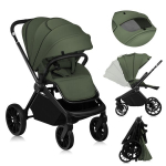 Sportinis vežimėlis iki 22 kg, dideli visureigiai ratai, amortizacija, gulima padėtis &ndash; Lionelo Mika Plus Green Olive