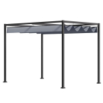 "Outsunny" paviljonas 4x3 m, plieninis terasos stogas, sodo paviljonas su reguliuojamu stogu, laisvai pastatomas, apsauga nuo saulės, skirtas terasai ir sodui, tamsiai pilkos spalvos, Tamsiai pilka