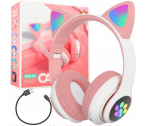 Bluetooth ausinės Cat ears LED, rožinės
