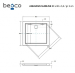 Du&scaron;o padėklas Besco Aquarius SlimLine, 80 x 80 x 5,5 cm