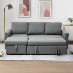 Kampinė sofa su miegojimo funkcija, vieta daiktams susidėti, kampinė sofa su patalynės dėže, &scaron;ezlongas, sofa-lova, medžiaginė sofa, L formos, lino ra&scaron;tas, &scaron;viesiai pilka, 211,5 x 146 x 85 cm