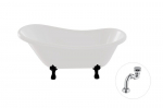 Vonia Besco Otylia 160, White+Black, su sifonu Klik-klak Chrome
