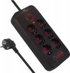 Maclean prailgintuvas su 6 lizdais ir 4 Usb, 3m, juodas