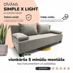 Dvivietis i&scaron;skleidžiamas sofa Simple X Light, be porankių, Podrez, &scaron;viesiai pilka