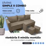 I&scaron;skleidžiamas dvigulės sofos komplektas su staliuku ir pufais Simple X Combo, Podrez, smėlio spalvos