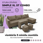 Didelis kampinis sofos komplektas su staliuku ir pufais Simple XL St Combo Smėlio spalvos