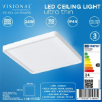 LED atspari vandeniui &scaron;viestuvas 24W, 3CCT, 2640Lm, IP44, 300 x 300 x 25 mm