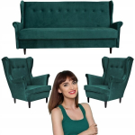 Žalia USZAK svetainės komplektas, sofos-lova, 2 foteliai ARI Family Furniture