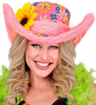 IBIZA HAT WITH PLUSH TRIM & SUNFLOWER pink