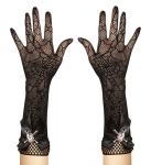 STRASS SKULL SPIDERMESH GLOVES - 33 cm
