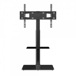 TV staliukas, pasukamas auk&scaron;tas reguliuojamo auk&scaron;čio grindų TV stovas 66x38x129,6 cm, juodas, grūdintas stiklas