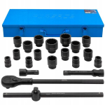 Smūginiai 12-kampiai terk&scaron;liniai raktai 3/4", 21 vnt., 17-50 mm, metalinė dėžė