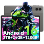 Plan&scaron;etinis kompiuteris TABWEE T50 11" 5G WiFi, 24 GB + 128 GB/SD 2TB, Gemini AI, Android 16, 8000 mAh - Pilka