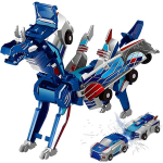 Magnetinis automobilis transformuojamas 2 viename &ndash; automobilis dinozauras, mėlynas, magnetinis žaislas vaikams nuo 3 metų
