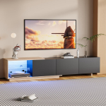 TV spintelė, 240x44x38 cm, su LED ir 3 stalčiais, juoda