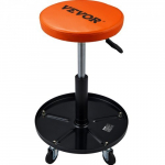 Mechaniko taburetė, reguliuojamas auk&scaron;tis 56&ndash;71 cm, 38&times;38&times;56,5 cm, juoda, pamink&scaron;tinta riedanti dirbtuvių kėdė su įrankių dėklu