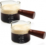 Matavimo indų,dvigubas pieno/matavimo puodelis su mediena rankena, 2 vnt., 75 ml