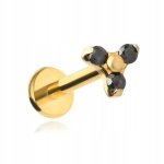 Auksinis titano labret auskaras su 3 juodais cirkoniais 1.2/8/4