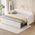 I&scaron;traukiama lova 90/180x190 cm su lentynomis, lino audinys, be čiužinio, beige