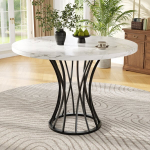 Apvalus valgomojo stalas MDF marmuro imitacija juodos kojos 80x80x76 cm 1 vnt