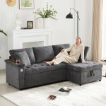 L formos sofa-lova su daiktadėže ir USB pilka