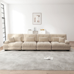 Modulinė kampinė sofa 4 vietų su gilia sėdyne, chenille audinys, &scaron;viesiai ruda